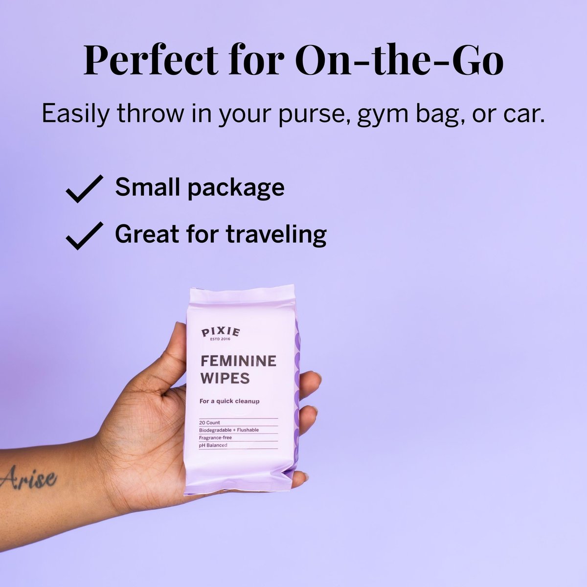 Pixie Feminine Wipes – Für unterwegs: Feuchttücher für die Intimhygiene – Sicher für Menstruationstassen & Scheiben – Biologisch abbaubar, spülbar, pH-neutral & unparfümiert (20 Tücher)