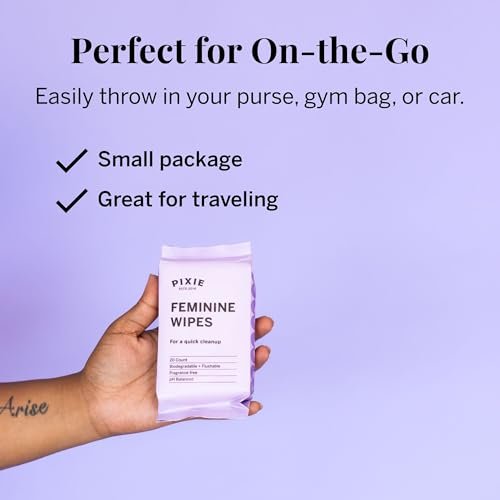 Pixie Feminine Wipes – Für unterwegs: Feuchttücher für die Intimhygiene – Sicher für Menstruationstassen & Scheiben – Biologisch abbaubar, spülbar, pH-neutral & unparfümiert (20 Tücher)