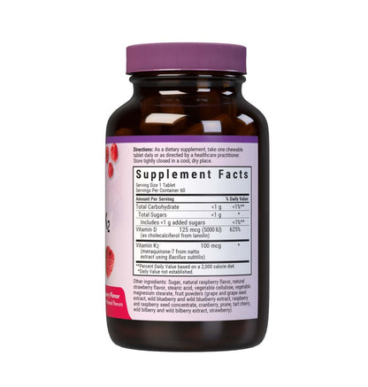 Bluebonnet Nutrition Vitamin D3 & K2 EarthSweet Kautabletten, für Immunsystem, Stimmung und Herzgesundheit*, Sojafrei, Glutenfrei, Nicht-GVO, Koscher Milchfrei, 60 Himbeer-Geschmack Kautabletten, 60 Portionen