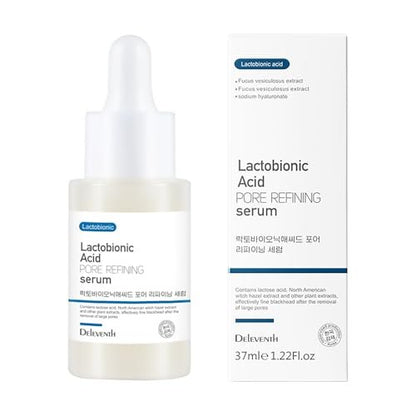 DEleventh Korean Brand Lactobionic Acid Face Serum 37 ml – Poren verfeinern, Wasser-Öl-Balance, Mitesser entfernen, glatte, strahlende Haut, feine Linien reduzieren und Textur verbessern