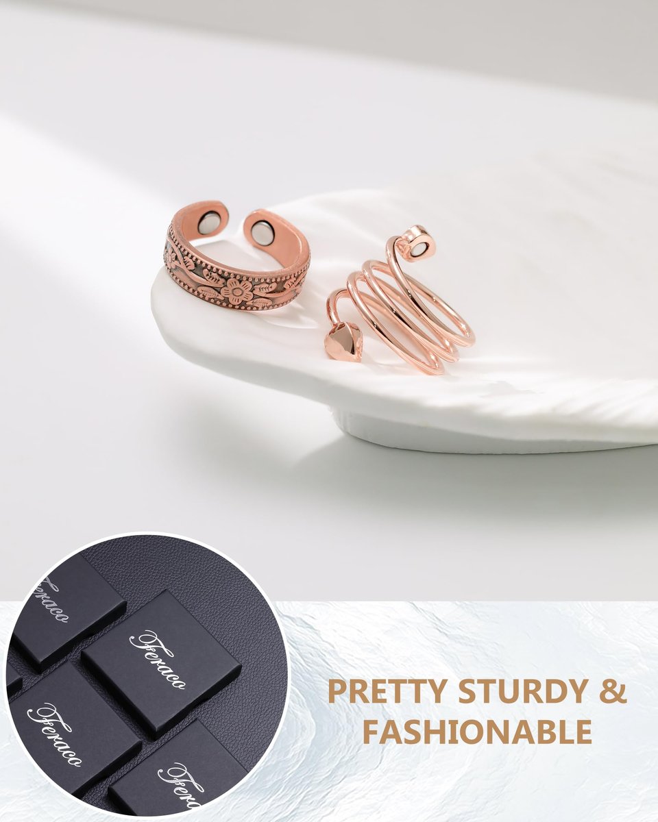 Feraco 2 Stück Magnetringe für Damen, 99,99% reiner Kupfer Daumen Magnet Finger Ring, Valentinstag Geschenke für Frauen