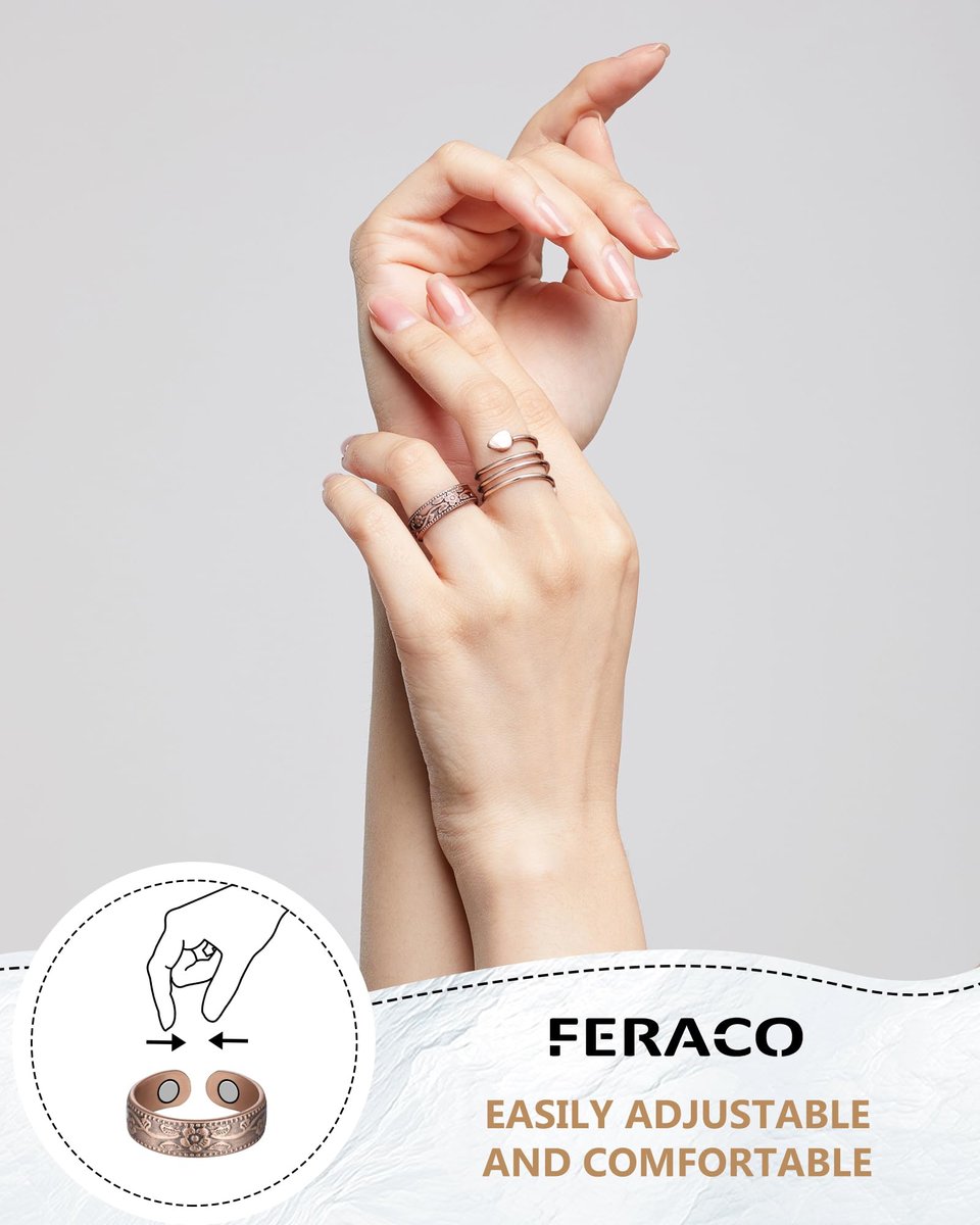 Feraco 2 Stück Magnetringe für Damen, 99,99% reiner Kupfer Daumen Magnet Finger Ring, Valentinstag Geschenke für Frauen