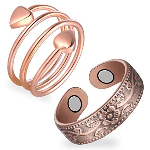 Feraco 2 Stück Magnetringe für Damen, 99,99% reiner Kupfer Daumen Magnet Finger Ring, Valentinstag Geschenke für Frauen