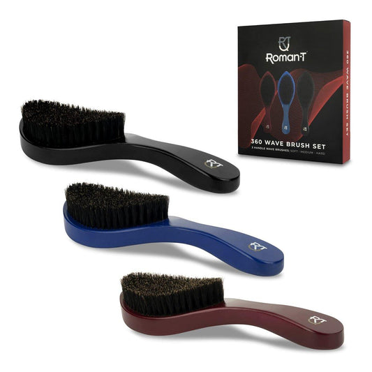 Roman-T Herren 360 Wave Bürstenset – Drei Griffbürsten für 360 Waves (Weich, Mittel & Hart) – Pflege-Geschenkset
