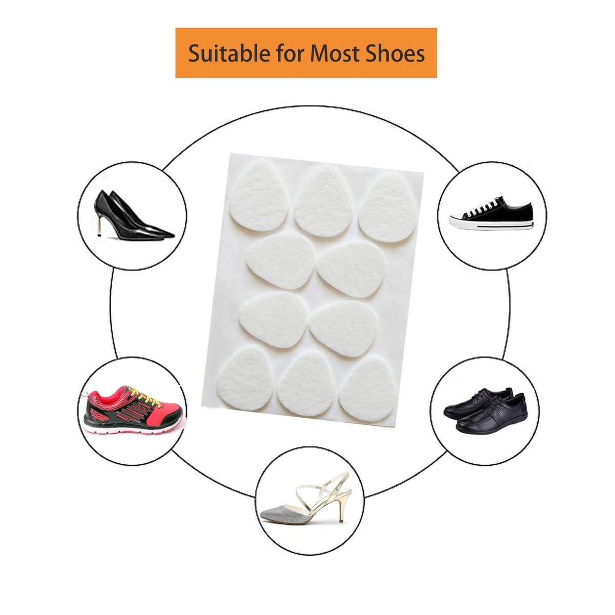 20er-Pack Metatarsal-Pads für Damen und Herren, Filz-Ballenpolster, selbstklebende Fußpolster für Vorfuß und Sohle, Unterstützung bei Metatarsalgie und Morton-Neurom, Weiß