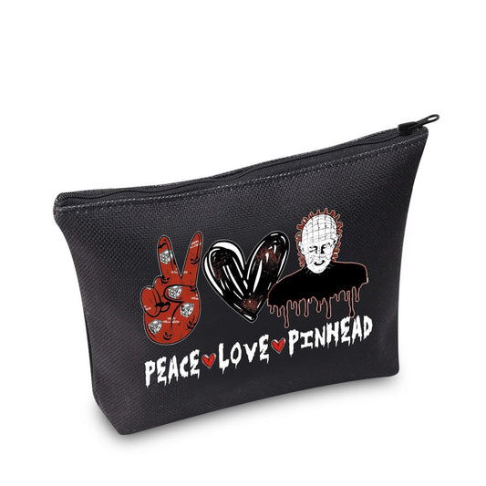 WZMPA Hellraiser Kosmetiktasche – Peace Love Pinhead Motiv, Make-up-Beutel für Fans, Canvas