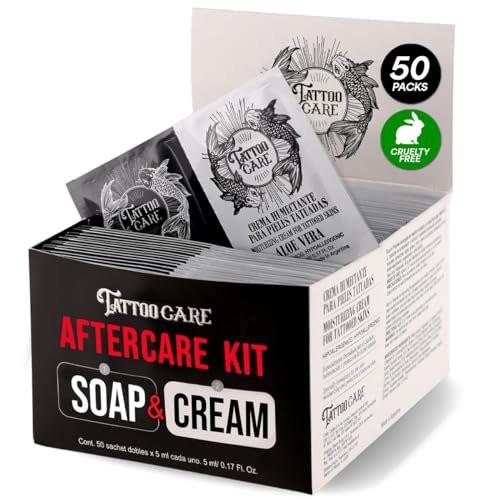 Tattoo Aftercare Kit – Creme und Seife (50 Portionen), aufhellende Formel für Tätowierer & Reise – Ink Hydration Tattoo Lotion Kissenbeutel