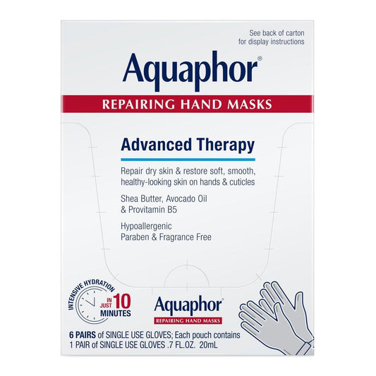 Aquaphor Reparierende Handmasken, Feuchtigkeitsspendende Handschuhe für trockene Hände, Feuchtigkeitscreme für trockene Haut, Geschenkidee für Mütter, 6er-Pack