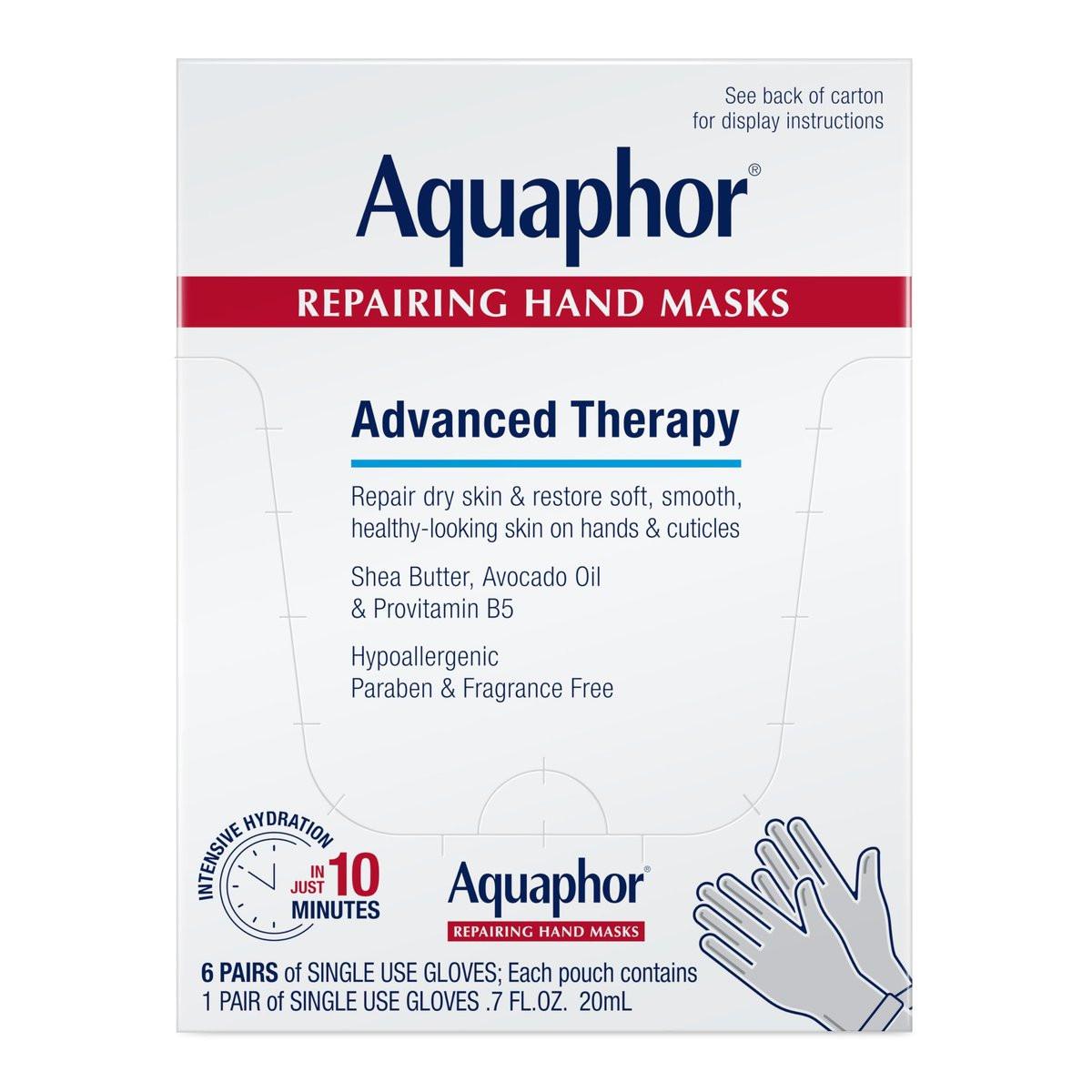 Aquaphor Reparierende Handmasken, Feuchtigkeitsspendende Handschuhe für trockene Hände, Feuchtigkeitscreme für trockene Haut, Geschenkidee für Mütter, 6er-Pack
