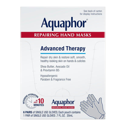 Aquaphor Reparierende Handmasken, Feuchtigkeitsspendende Handschuhe für trockene Hände, Feuchtigkeitscreme für trockene Haut, Geschenkidee für Mütter, 6er-Pack
