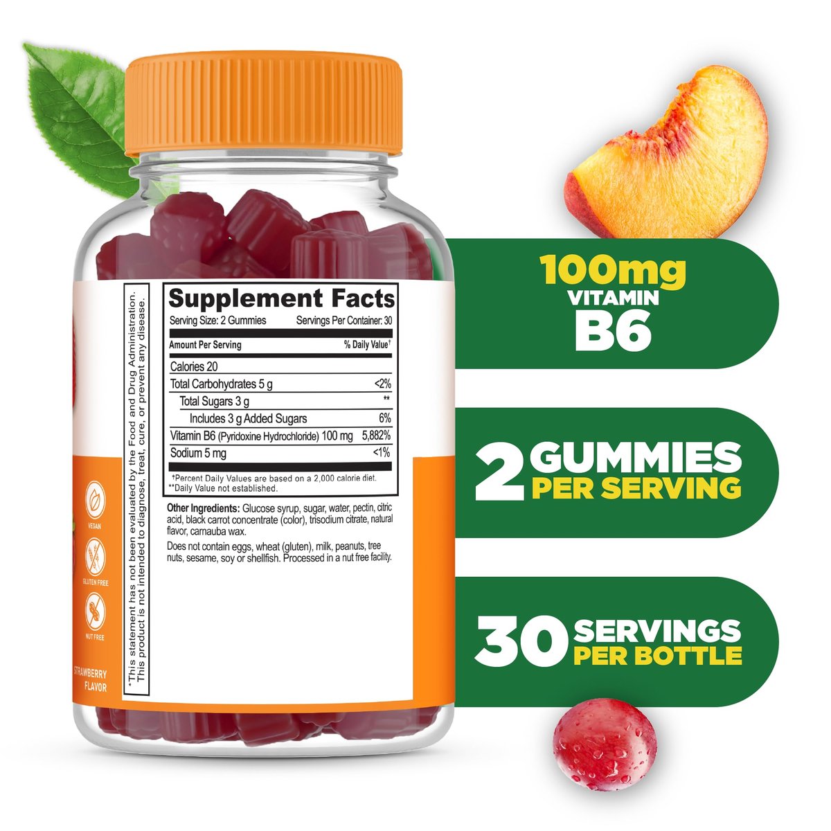 Lifeable Vitamin B6 Gummis | 100 mg | Leckerer B6-Vitamin-Komplex | Vegane B6 Vitamine zur Nervenunterstützung | Für Erwachsene, Männer und Frauen | 60 Gummis