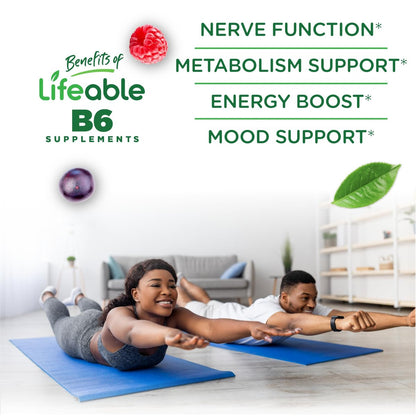 Lifeable Vitamin B6 Gummis | 100 mg | Leckerer B6-Vitamin-Komplex | Vegane B6 Vitamine zur Nervenunterstützung | Für Erwachsene, Männer und Frauen | 60 Gummis