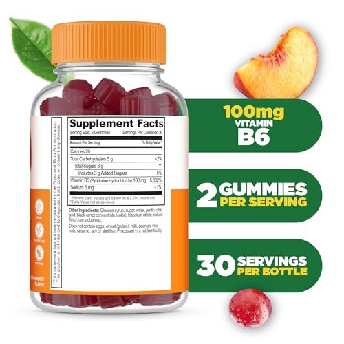 Lifeable Vitamin B6 Gummis | 100 mg | Leckerer B6-Vitamin-Komplex | Vegane B6 Vitamine zur Nervenunterstützung | Für Erwachsene, Männer und Frauen | 60 Gummis