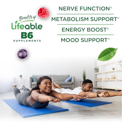 Lifeable Vitamin B6 Gummis | 100 mg | Leckerer B6-Vitamin-Komplex | Vegane B6 Vitamine zur Nervenunterstützung | Für Erwachsene, Männer und Frauen | 60 Gummis