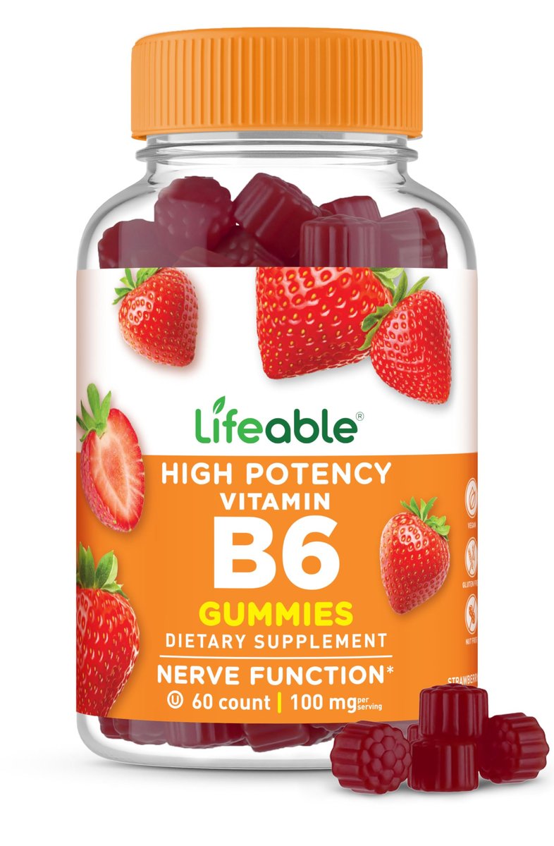 Lifeable Vitamin B6 Gummis | 100 mg | Leckerer B6-Vitamin-Komplex | Vegane B6 Vitamine zur Nervenunterstützung | Für Erwachsene, Männer und Frauen | 60 Gummis