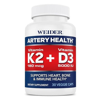 Weider Arteriengesundheit – Arterienflexibilität & Herzgesundheit mit Vitamin K2, D3 & Ingwer – Knochen- & Immununterstützung* – Glutenfrei & Vegan – 30 Veggie-Kapseln