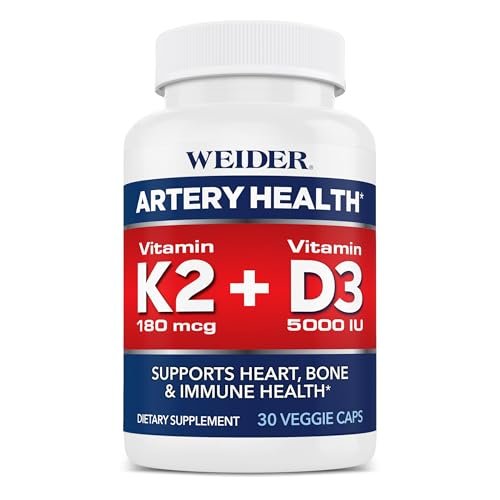 Weider Arteriengesundheit – Arterienflexibilität & Herzgesundheit mit Vitamin K2, D3 & Ingwer – Knochen- & Immununterstützung* – Glutenfrei & Vegan – 30 Veggie-Kapseln