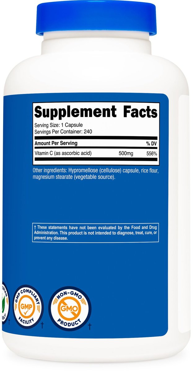 Nutricost Vitamin C 500mg, 240 Kapseln – Vegetarisch, Glutenfrei & Non-GMO