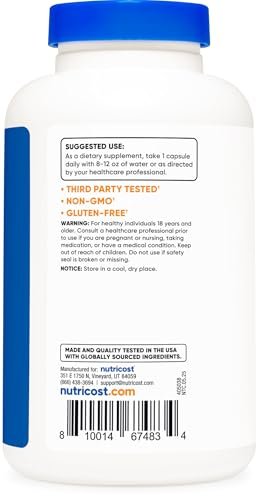 Nutricost Vitamin C 500mg, 240 Kapseln – Vegetarisch, Glutenfrei & Non-GMO