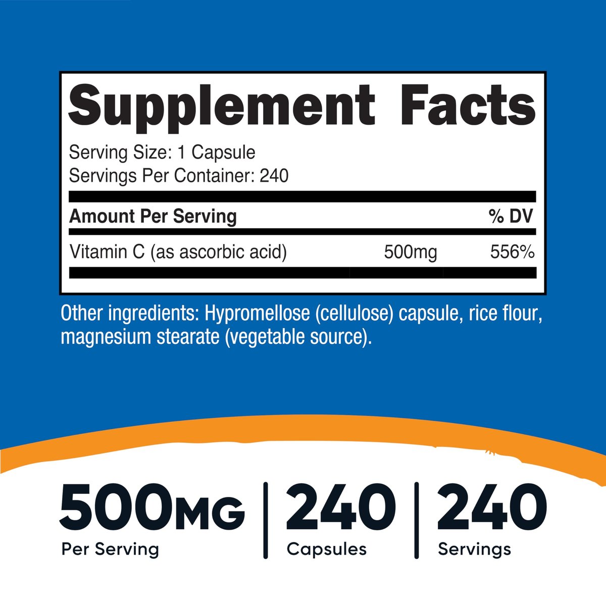 Nutricost Vitamin C 500mg, 240 Kapseln – Vegetarisch, Glutenfrei & Non-GMO