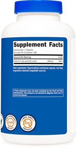 Nutricost Vitamin C 500mg, 240 Kapseln – Vegetarisch, Glutenfrei & Non-GMO
