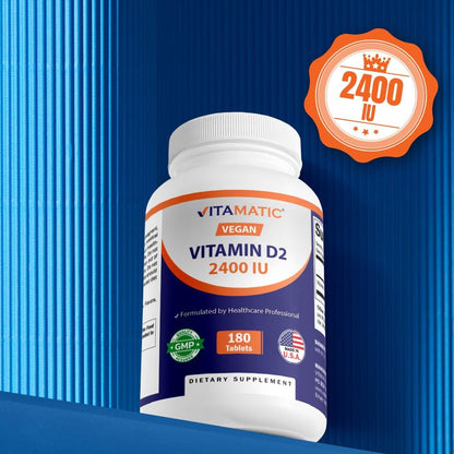Vitamatic Vitamin D2 60 mcg (2400 IE) – Ergocalciferol – 180 vegane Tabletten