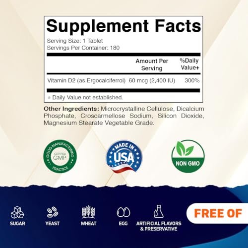 Vitamatic Vitamin D2 60 mcg (2400 IE) – Ergocalciferol – 180 vegane Tabletten
