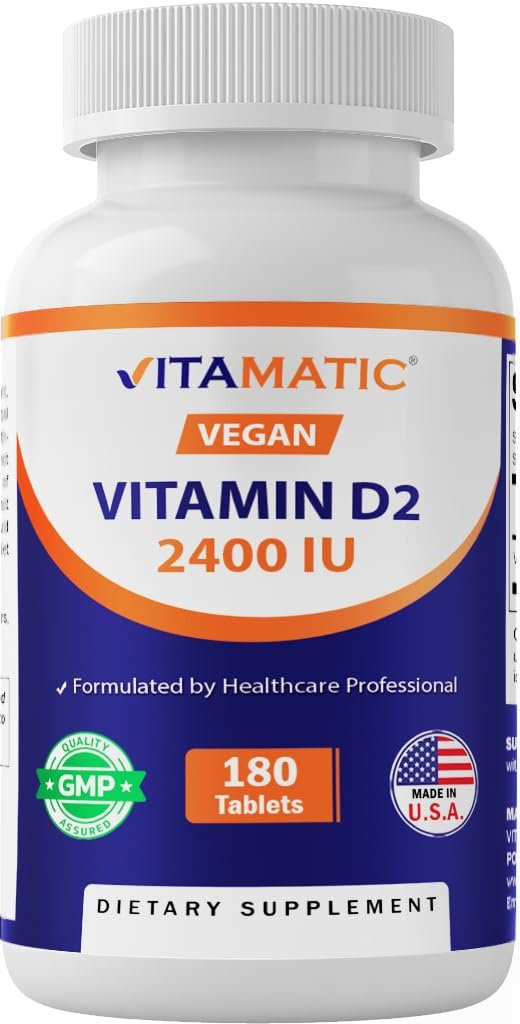 Vitamatic Vitamin D2 60 mcg (2400 IE) – Ergocalciferol – 180 vegane Tabletten