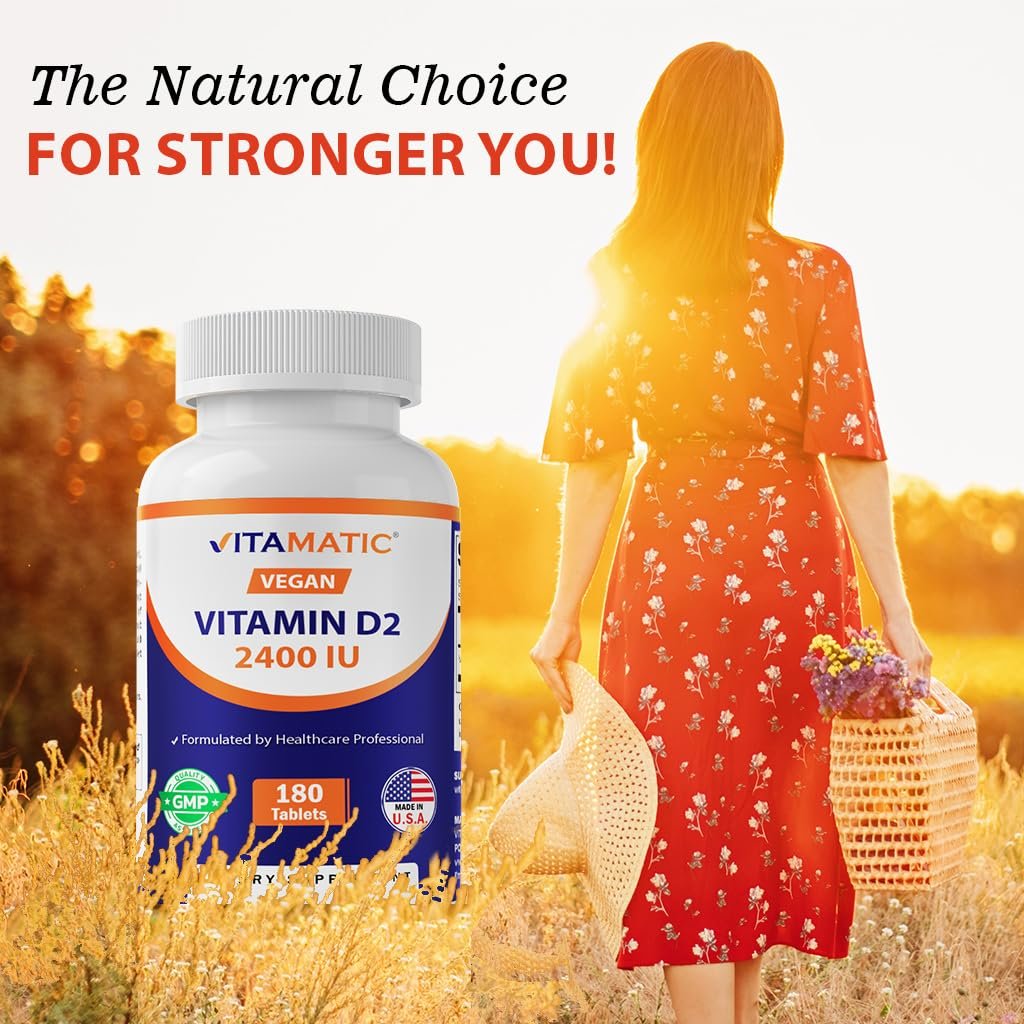 Vitamatic Vitamin D2 60 mcg (2400 IE) – Ergocalciferol – 180 vegane Tabletten