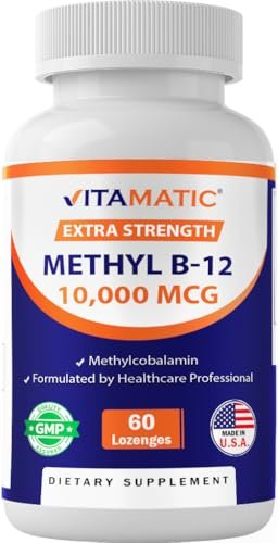 Vitamatic Methyl B12 (Methylcobalamin) 10.000 mcg – 60 Lutschtabletten – Hochwertige Vitamin B12 Quelle für Energie & Nervengesundheit
