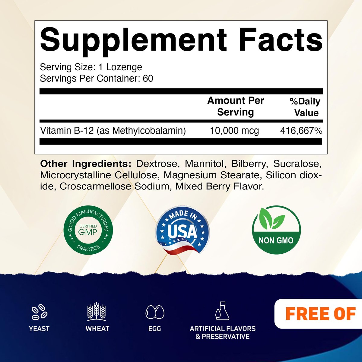 Vitamatic Methyl B12 (Methylcobalamin) 10.000 mcg – 60 Lutschtabletten – Hochwertige Vitamin B12 Quelle für Energie & Nervengesundheit