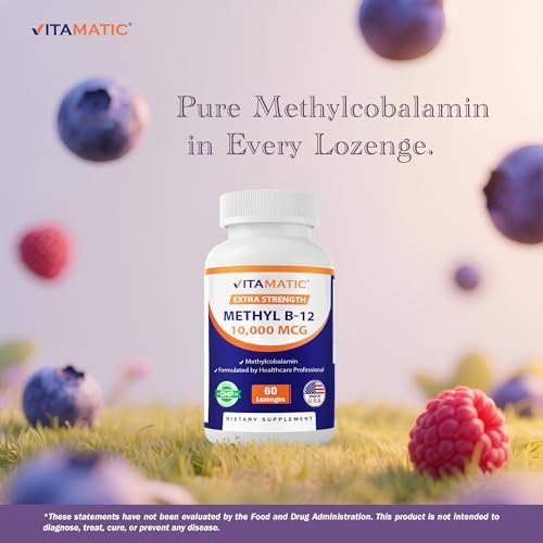 Vitamatic Methyl B12 (Methylcobalamin) 10.000 mcg – 60 Lutschtabletten – Hochwertige Vitamin B12 Quelle für Energie & Nervengesundheit