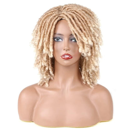 LEEMASING Kurze Dreadlock Perücke für Frauen und Männer - Afro Locken Perücke Synthetik für Halloween Kostüm Party Dating (Blond)