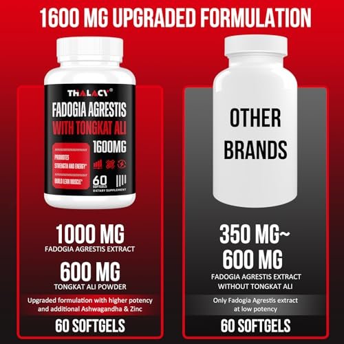 Thalacy 1600 mg Fadogia Agrestis Tongkat Ali Komplex – mit Ashwagandha, 60 Softgels