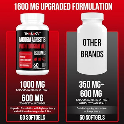 Thalacy 1600 mg Fadogia Agrestis Tongkat Ali Komplex – mit Ashwagandha, 60 Softgels
