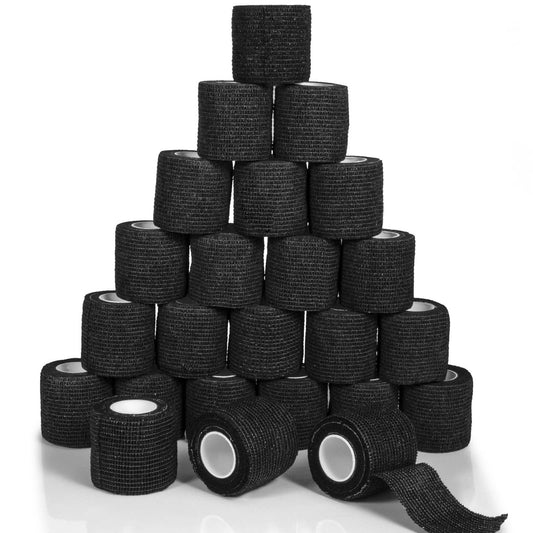 24er Pack Selbsthaftende Kohäsive Bandage, 2 x 5 Yards, Elastischer Grip Wickel, Schwarz, Veterinärwickel für Hunde, Sportbandagen für Erste Hilfe, Sport, Knöchel- und Handgelenkverstauchungen