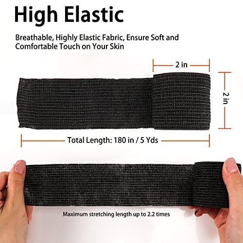 24er Pack Selbsthaftende Kohäsive Bandage, 2 x 5 Yards, Elastischer Grip Wickel, Schwarz, Veterinärwickel für Hunde, Sportbandagen für Erste Hilfe, Sport, Knöchel- und Handgelenkverstauchungen