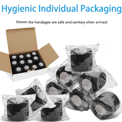 24er Pack Selbsthaftende Kohäsive Bandage, 2 x 5 Yards, Elastischer Grip Wickel, Schwarz, Veterinärwickel für Hunde, Sportbandagen für Erste Hilfe, Sport, Knöchel- und Handgelenkverstauchungen