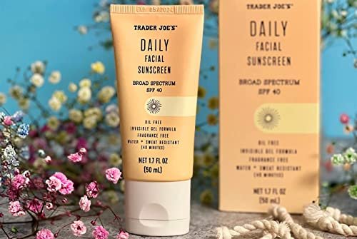 Trader Joe's Tägliches Gesichtssonnencreme Breitspektrum SPF 40 Ölfreie Unsichtbare Gel-Formel Duftfrei Wasser- und Schweißbeständig, 1,7 Fl Oz (1er-Pack)