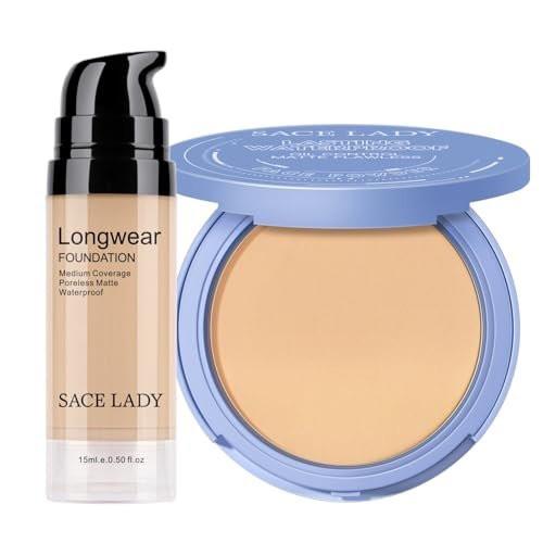 SACE LADY 2-teiliges Make-up-Set: Mattes Foundation & ölkontrollierendes Puder – wasserfestes, langanhaltendes Kosmetik-Set für makellosen Teint