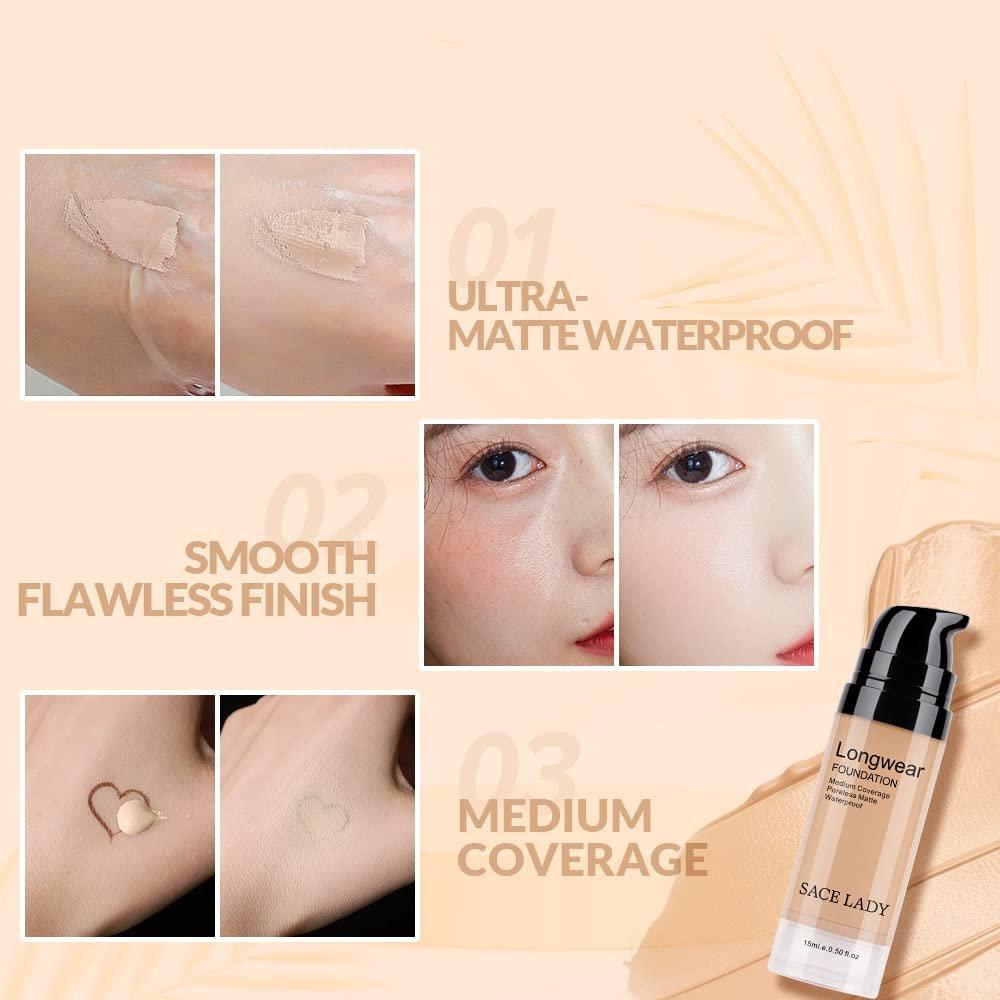 SACE LADY 2-teiliges Make-up-Set: Mattes Foundation & ölkontrollierendes Puder – wasserfestes, langanhaltendes Kosmetik-Set für makellosen Teint