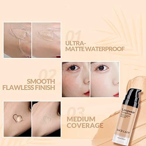 SACE LADY 2-teiliges Make-up-Set: Mattes Foundation & ölkontrollierendes Puder – wasserfestes, langanhaltendes Kosmetik-Set für makellosen Teint