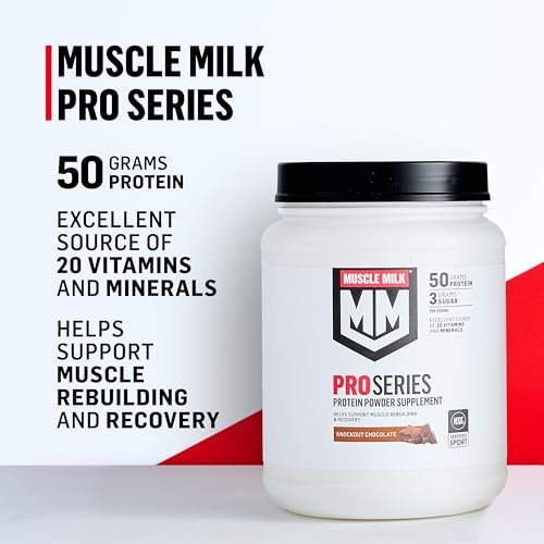 Muscle Milk Pro Series Proteinpulver, Slammin' Strawberry, 2 Pfund, 11 Portionen, 50g Protein, 3g Zucker, 20 Vitamine & Mineralstoffe, NSF zertifiziert für Sport