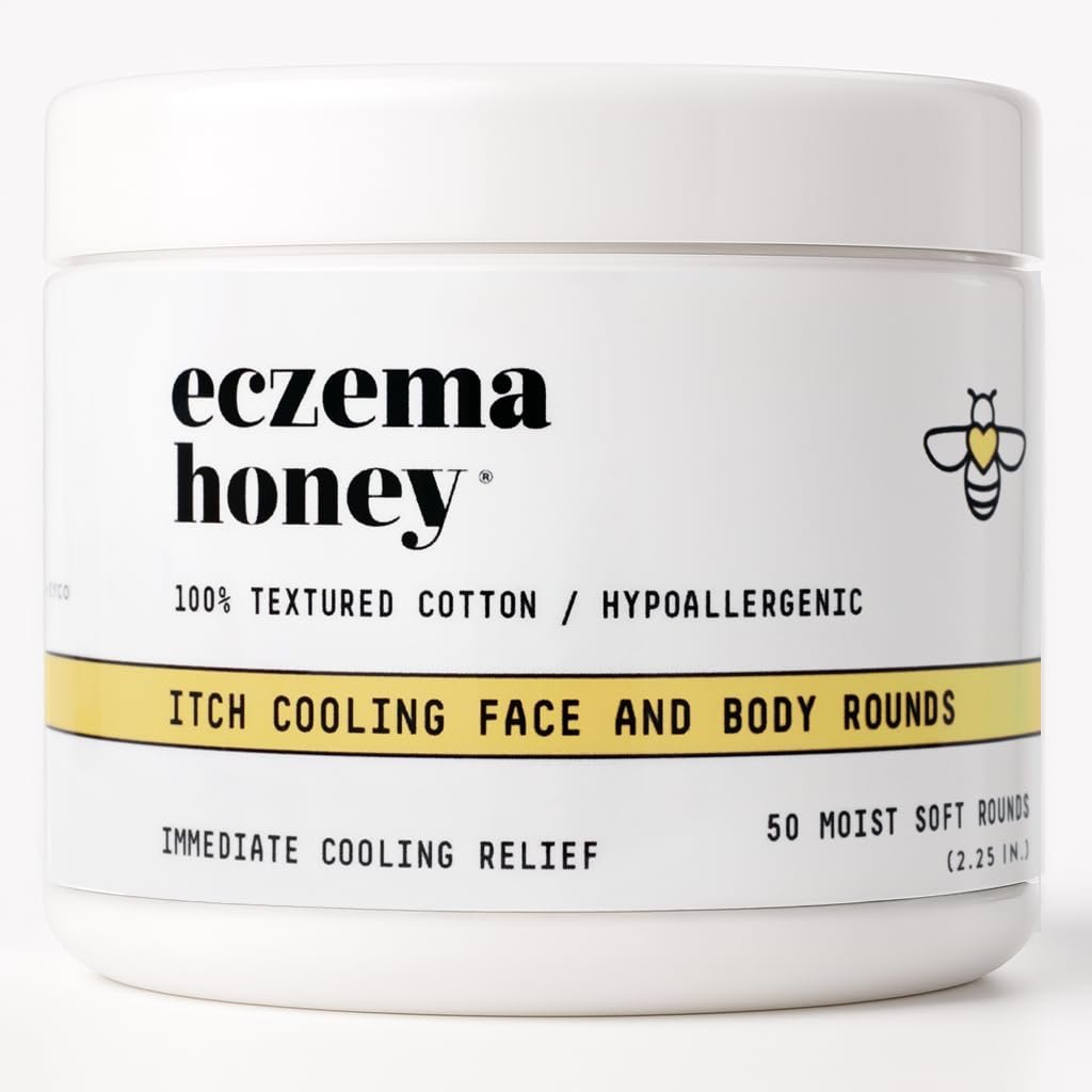 ECZEMA HONEY Juckreiz-Kühlende Gesichts- & Körper-Runden - Anti-Juckreiz Baumwollpads - Feuchtigkeitspflege für Ekzeme, trockene & empfindliche Haut (50 Baumwollrunden)