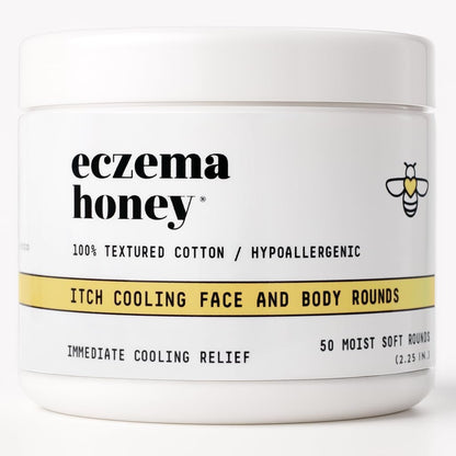 ECZEMA HONEY Juckreiz-Kühlende Gesichts- & Körper-Runden - Anti-Juckreiz Baumwollpads - Feuchtigkeitspflege für Ekzeme, trockene & empfindliche Haut (50 Baumwollrunden)