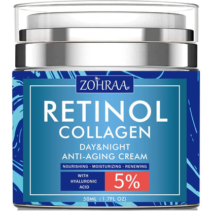 Retinol Creme für das Gesicht – Feuchtigkeitscreme mit Kollagen und Hyaluronsäure, Anti-Falten, Reduziert feine Linien, Vitamin C+E, natürliche Inhaltsstoffe, Tages- und Nachtpflege, Anti-Aging für Frauen und Männer