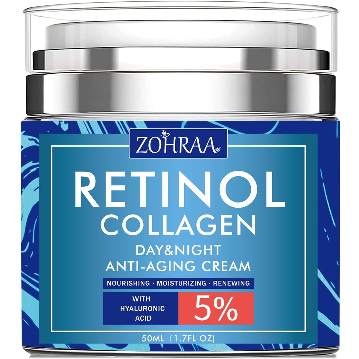 Retinol Creme für das Gesicht – Feuchtigkeitscreme mit Kollagen und Hyaluronsäure, Anti-Falten, Reduziert feine Linien, Vitamin C+E, natürliche Inhaltsstoffe, Tages- und Nachtpflege, Anti-Aging für Frauen und Männer