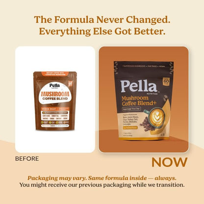 Pella Nutrition Pilz-Kaffee – Löwenmähne, Reishi, Chaga, Cordyceps, Shiitake, Maitake und Truthahnschwanz – Superfood-Instantkaffee für Fokus & Energie (reguläres Koffein, 60 Tassen)