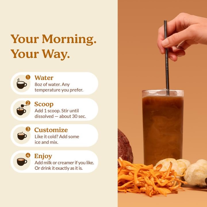 Pella Nutrition Pilz-Kaffee – Löwenmähne, Reishi, Chaga, Cordyceps, Shiitake, Maitake und Truthahnschwanz – Superfood-Instantkaffee für Fokus & Energie (reguläres Koffein, 60 Tassen)