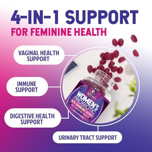 Nature's Nutrition Probiotika für Frauen Gummis mit Cranberry – 6 Premium-Stämme für pH-Gleichgewicht, Verdauungsgesundheit, vaginale & Immununterstützung, weibliche Probiotika-Gummis – 60 Gummis